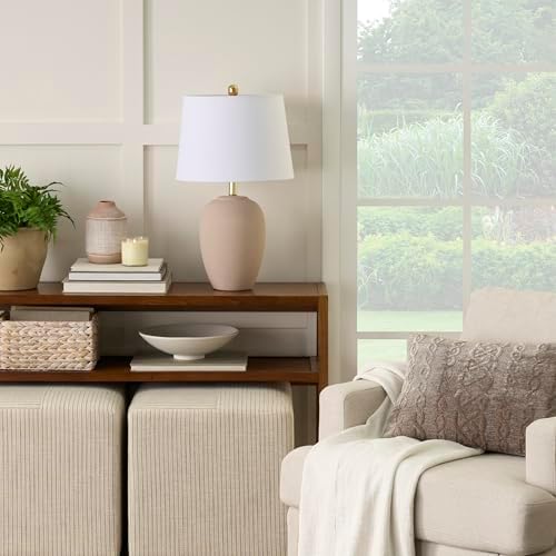 Nourison Home 23" Light Pink Ceramic Jar Table Lamp for Bedroom, Living Room, Dining Office, with White Shade (Pack of 1) - Image 5