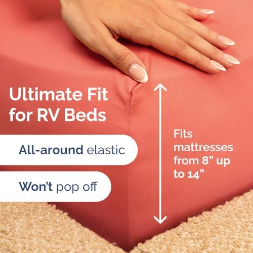 Short Queen Size 4 Piece Bed Sheet Set - RV Short Queen Sheets - Coral - Image 3