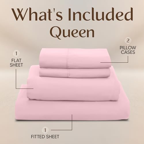 Queen Sheet Set, 4 Pieces 16" Deep Pocket Hotel Luxury Sheets, Crystal Pink - Image 3