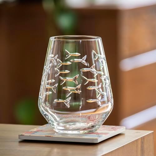 Rolf Glass | School of Fish Stemless Tumbler | 18oz Stemless Wine Glasses | Lead-Free Glass | Engraved and polished in Pennsylvania | US made (Set of 2) - Image 4