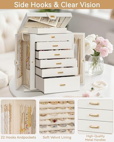 AKOZLIN 6-Tier Jewelry Box Organizer 5 Drawers Storage XXL White - Image 6