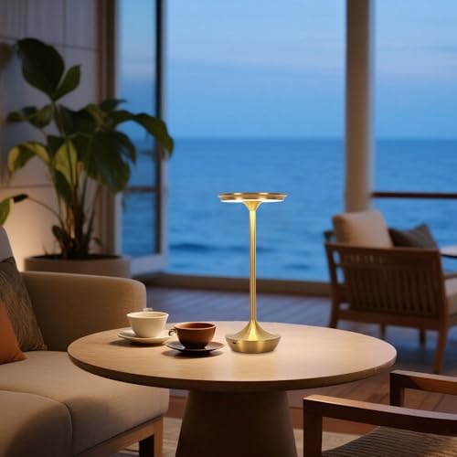 Rechargeable Cordless Table Lamp,Portable Outdoor 6000mAh Battery Operated LED Table Light Touch Control 3 Color Dimmable for Bedroom,Patio,Cofee,Camping,Dining,Restaurant&Livingroom-Gold - Image 5