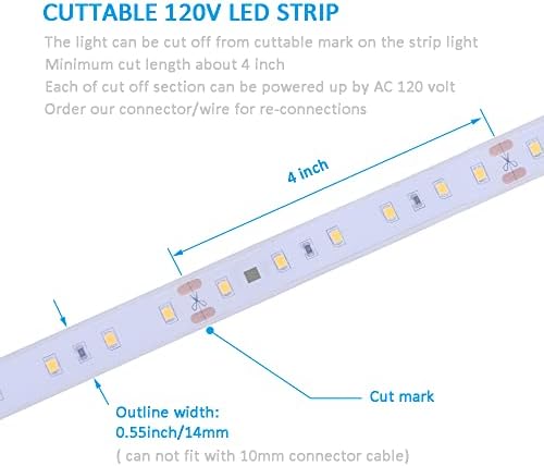 120V Dimmable LED Strip Light 5000K Day White, Dimming by Wall Dimmer, No Need LED Driver, Waterproof IP65, 16.4FT Flexible Under Cabinet Cove Accent Light - Image 5