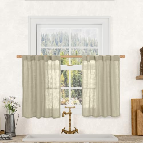 LAMIT 36 Inch Length Linen Semi Sheer Curtains for Small Windows 2 Panels by LAMIT