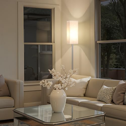 64.6'' Floor Lamp, Pole with Foot Switch, Modern Standing Lamp Lamp, Minimalist Freestanding Lamp (Bulb Not Included), for Living Room, Bedroom Office ETL Listed, Silver and Beige, SE07LD05 - Image 2