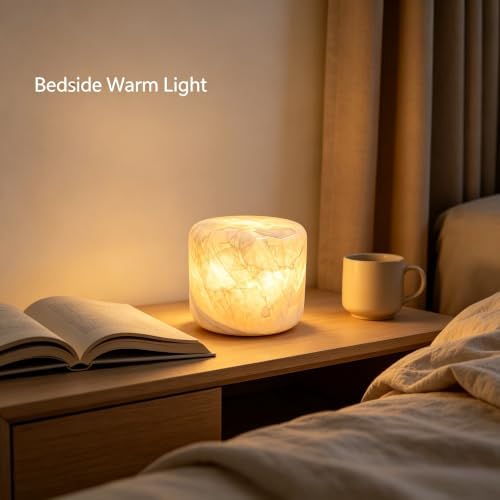 Marble Lamp Luxury Stone Table Lamp Type-C Rechargeable Touch Night Light Small Bedside Lamp Cordless Ambient Light for Home Decor, Bedroom, Living Room & Office (Glacier Jade) - Image 7