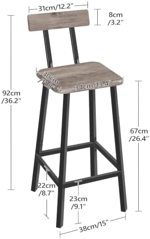 MAHANCRIS Bar Stools, Set of 2 Bar Chairs with Backrest and Footrest, 26" Breakfast Chairs, Counter Stools for Bar, Living Room, Kitchen, and Dining Room, Greige BAHG05101 - Image 2