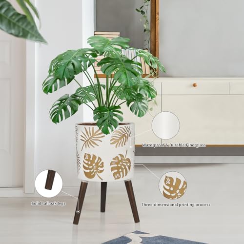 12 Inch Planter, Plant with Stand, Large Planters for Indoor Plants,Flower Pot with Drainage Holes for Outdoor,White and Gold - Image 4