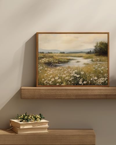 InSimSea Framed Canvas Wall Art Vintage Decor, Farmhouse Wall Decor for Living Room Bedroom Office Bathroom, Spring Landscape Wildflower Field Oil Painting Prints, Home Desk Decorations, 12x16inch - Image 2