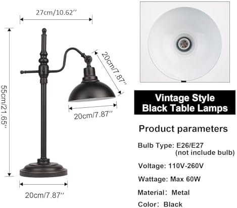 Black Farmhouse Desk Lamp, Industrial Metal Eye-Caring Table Lamp,Vintage Desk Lamp for Home Office Living Room Dorm - Image 3