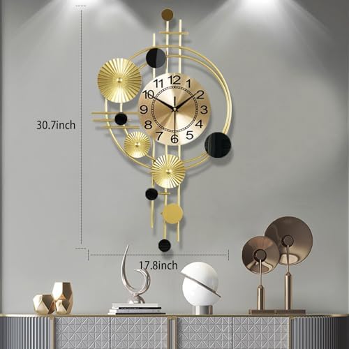 Large Wall Clocks for Living Room,Silent Non Ticking,Battery Operated Oversized Round Modern Wall Clock for Bedroom,Farmhouse,Office Wall Decor-17.8x30.7Inch(Golden) - Image 6