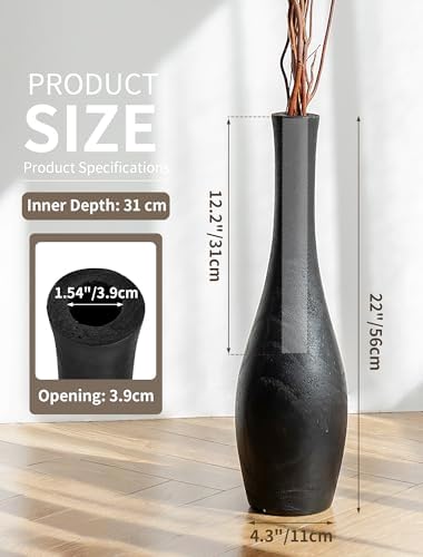 Hanobe Matte Black Floor Vase: 22" Tall Vase for Modern Living Room Corner - Image 3