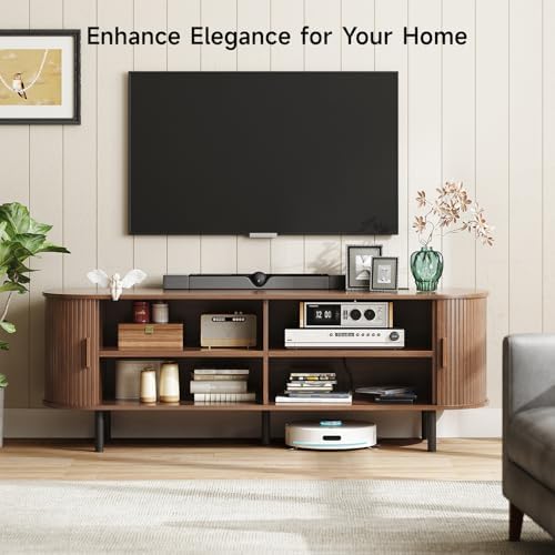 ONBRILL 63" TV Stand with Power Outlet & Storage for TVs up to 70", Walnut - Image 3