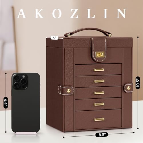 AKOZLIN 6-Tier Jewelry Box Organizer 5 Drawers Storage Brown Regular - Image 2