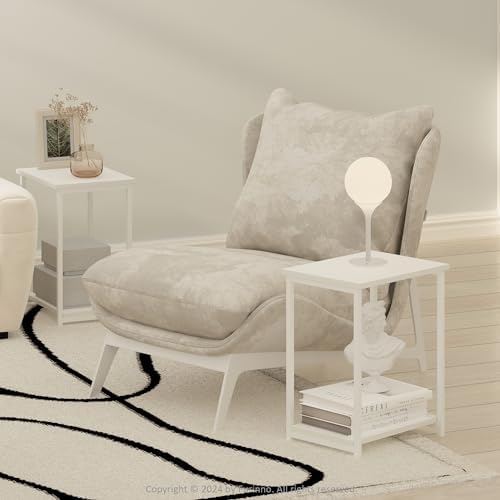 Furinno Simplistic Side Table Set of 2, 2-Tier Modern Metal Frame End Table with Open Shelf, Night Stand, Bedside Table, Easy Assembly, for Living Room, Bedroom, White - Image 2