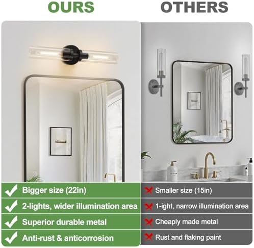 Indoi Matte Black Wall Sconces, Hardwired Bathroom Sconces Wall Lighting with Clear Glass, Modern Sconces Wall Light fixtures for Bathroom Mirror Living Room Hallway Bedroom - Image 2