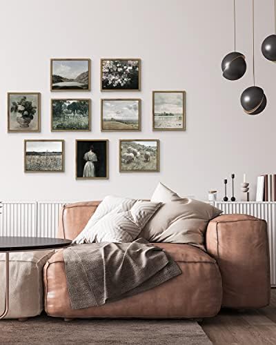 InSimSea Framed Canvas Wall Art Vintage Decor, White Clouds over Vast Grassland Classical Paintings Canvas Prints, Rustic Wall Decor for Bedroom Living Room Office, 8"x10" - Image 2