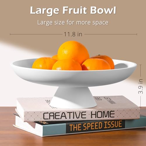 Large Fruit Bowl for Kitchen Counter, Concrete Decorative Bowls for Home Decor, Modern Key Bowl for Entryway Table (White) - Image 2
