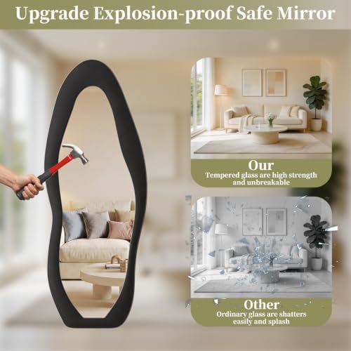 Koonmi Full Length Mirror 71"x30", Irregular Flannel Floor Mirrors - Image 4