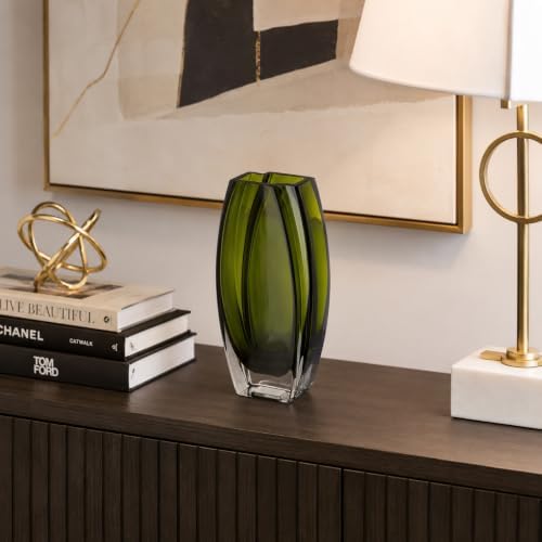 Glass - Vase - Green - 10" -Height - Precision - Made in Europe - by Barski - Image 3
