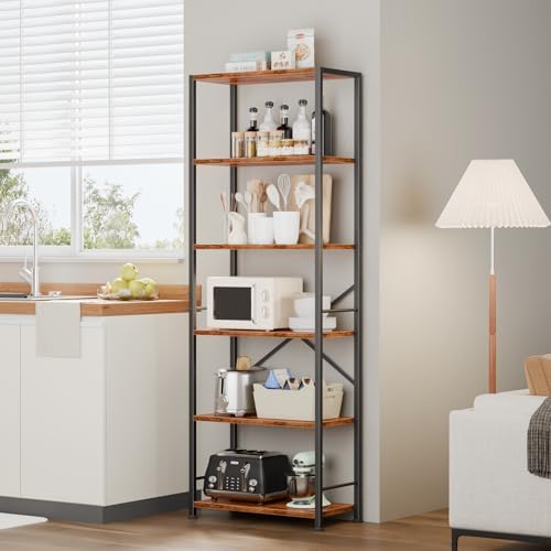Furologee 6 Tier Book Shelf Set of 2, Tall Wide Bookshelf, Rustic Brown - Image 4