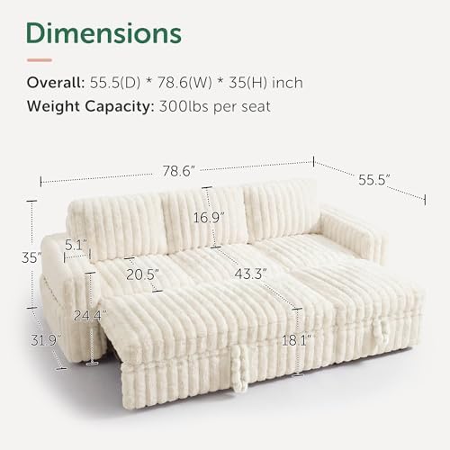 HONBAY Plush Corduroy Modular Sectional Sofa with Pull Out Bed L Shaped Sleeper Sofa with Storage Sectional Couches for Living Room,Plush Beige - Image 2
