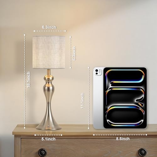 Cordless Table Lamp Rechargeable, Battery Fabric Bedside Touch Light Nickel - Image 2