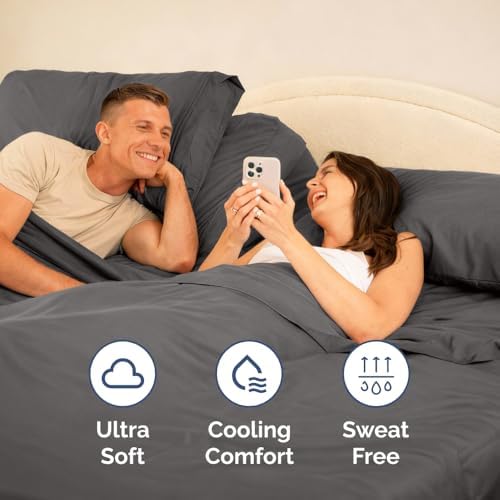 Flex Top Split Head King 4 Piece Sheet Set - Soft & Breathable - Dark Grey - Image 6