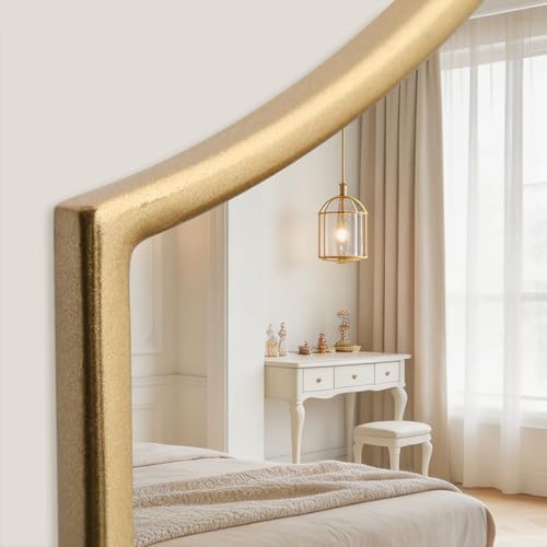 Besdomus Gold Scalloped Wall Mirror: 54"x34" Oversized Wooden Arched Mirror - Image 5