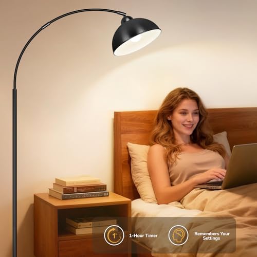 Arc Floor Lamps for Living Room, 72" Modern Tall Lamp with Remote Control and Stepless Dimmable 9W LED Bulb, Over Couch Arched Reading Lamp for Bedroom, Office(Black) - Image 5