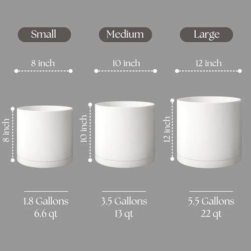 Giraffe Creation Cylinder Plant Pots 12/10/8 Inch Set of 3, Modern Round Planters with Drainage Holes and Saucers, Durable Plastic Flower Pots, White - Image 3