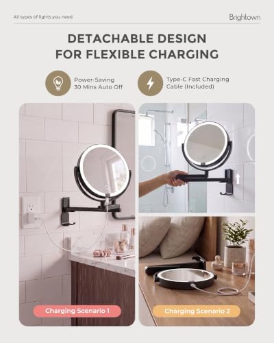 Brightown 8" Wall Mounted Makeup Mirror with Lights & Magnification 1X/10X - Image 6