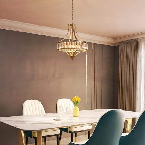 21.6" Gold Crystal Chandeliers Modern Vintage Chandelier with Round Metal Shade Art Deco 6-Light Large Dining Room Light Fixture for Kitchen, Dining Room, Hallway, Bedroom, Foyer - Image 2