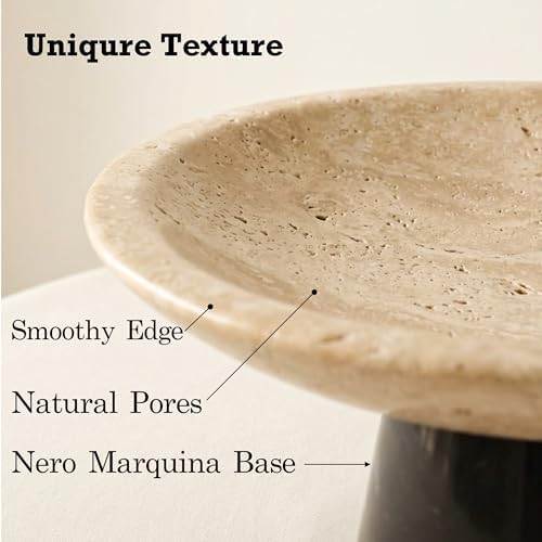 Travertine Fruit Bowl with Black Marble Pedestal,10.2" Centerpiece - Image 4