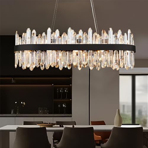 Black Oval Crystal Chandelier L35.4 inch, 20-Lights Chandeliers Modern Crystal Chandelier Pendant Light Fixture G9 Lights Pendant Ceiling Light for Dining Living Room Kitchen Island - Image 3