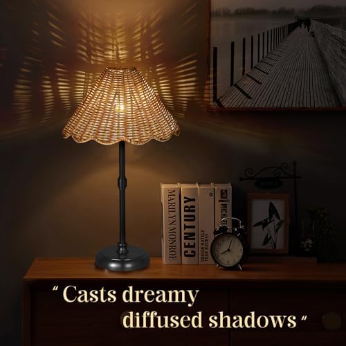 Cordless Boho Rattan Table Lamp Black, 5200-mAh Rechargeable Battery, 3-Level Brightness Dimmable, Build-in Integrated LED 320 Lumen Max, Rattan Shade, for Bedside Restaurant Dining Table - Image 2