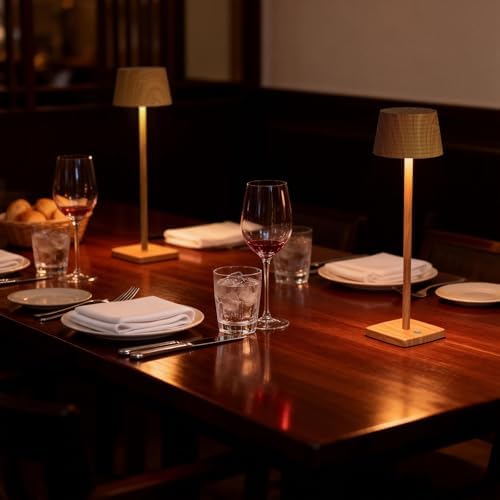 Cordless Rechargeable LED Table Lamp Set of 2, Wood Grain - Image 4