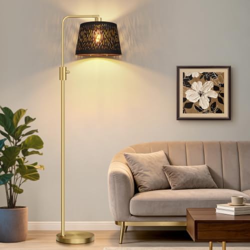 【Upgraded】 Dimmable Gold Floor Lamp, 1000 Lumens LED Edison Bulb Included, Arc Black Floor Lamps for Living Room Modern Standing Lamp with Black Grid Shade, Tall Lamps for Living Room Bedroom Office - Image 6