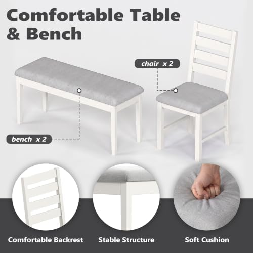 ROCSUMOO 5-Piece Dining Table and Chair Set with 2 Chairs & 2 Benches, Grey - Image 6