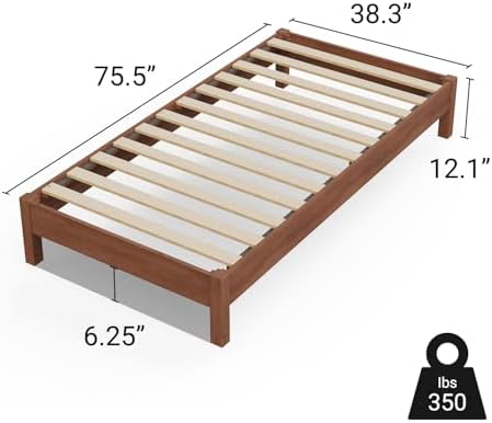 LIFEMENT Twin Bed Frame Signature Wood Platform, Noise Free, Under Bed Storage, No Box Spring Needed, Easy Assembly, Cherry - Image 2
