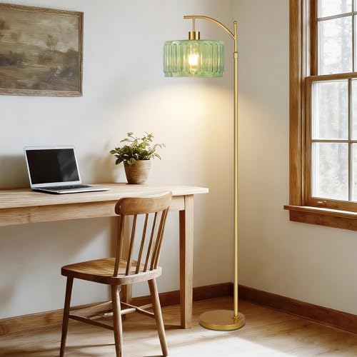 ILLMTW Glass Floor Lamp for Living Room,Bedroom,Gold Mid Century Modern Standing Lamp with Remote,Dimmable Brass Tall Lamp Vintage Retro Green Arc Flower Floor Light Boho Bohemian - Image 6