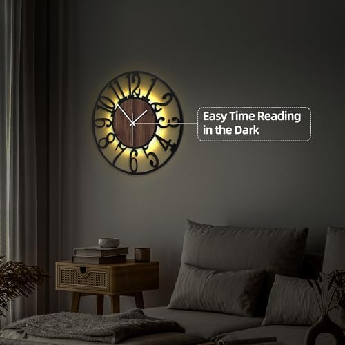 24" Silent Wall Clock – Adjustable Night Light, Battery Operated - Image 5
