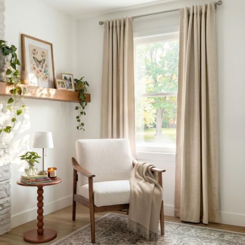 Faux Linen Total Blackout Curtains for Bedroom 84 Inch Long Natural Flax - Image 6
