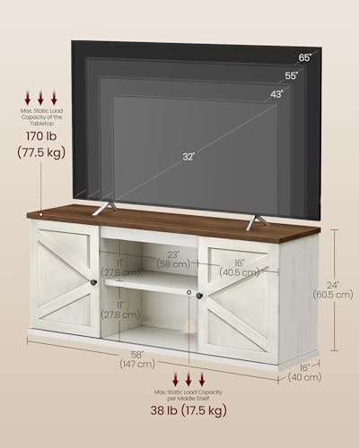 VASAGLE Farmhouse TV Stand for 65'' TV, Media Console, Sliding Barn Doors - Image 6