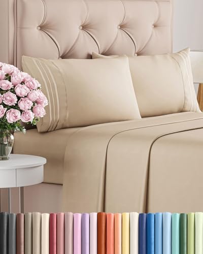 Cal King Size 4 Piece Sheet Set - Comfy Breathable & Cooling Sheets - Cream by CGKUnlimited