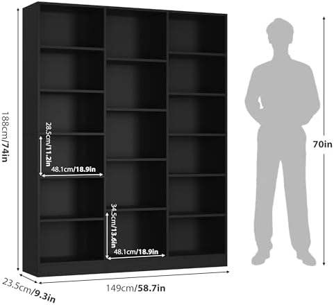 FACBOTALL Triple Wide Bookshelf, Large Bookshelf with 17 Display Shelves - Image 3