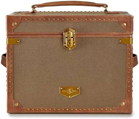 WOLF Ida Trunk Jewelry Box, Khaki - Trunk-Style Jewelry Box - Includes Ring Slots, Drawers, Covered Trays, Lid Mirror, Travel Case & Custom Lock by WolfDesigns