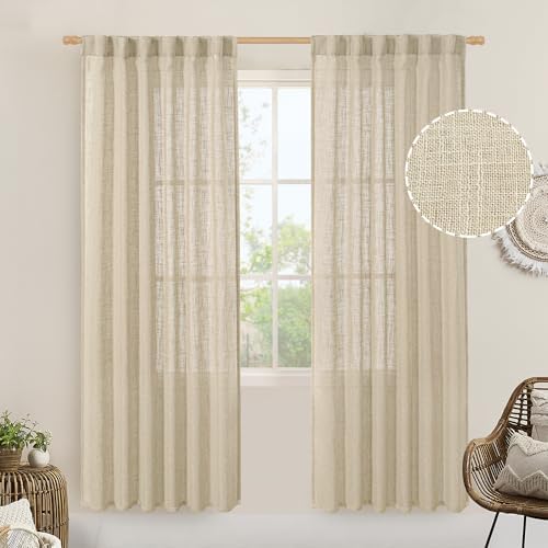 LAMIT Light Filtering Linen Curtains 80 inches Long for Bedroom, 2 Panels by LAMIT