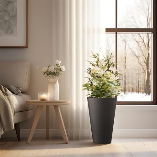 Kante Set of 2 Black Plastic Round Planters 15" Tall Home & Outdoor - Image 4