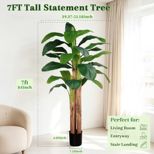 7ft Artificial Banana Tree Real Bark Trunk Faux Banana Leaf Tree - Image 4
